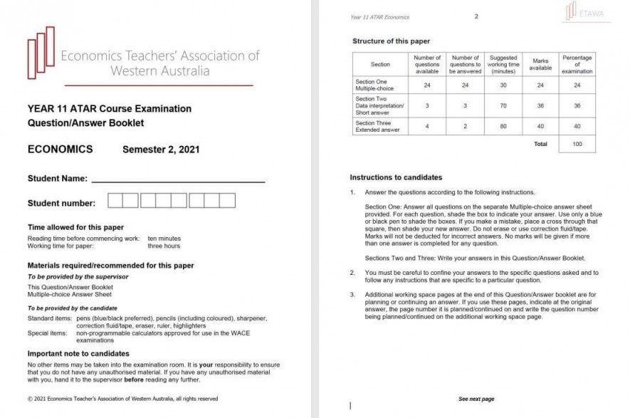 NEW! - Year 11 Economics ATAR - Practice Examination